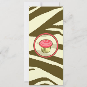 Cupcake Invitation - Brown Zebra Print Skinny