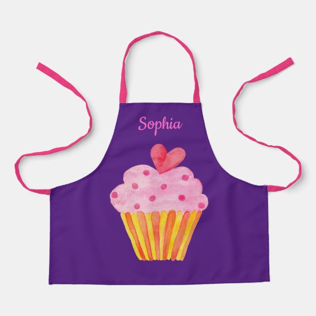 Cupcake Kids NAME baking apron watercolor (Front)