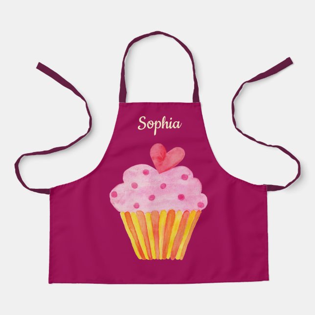 Cupcake Kids NAME baking apron watercolor (Front)