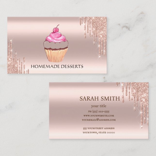 Cupcake Logo Bakery Chef,Golden Rose Business Card (Front/Back)