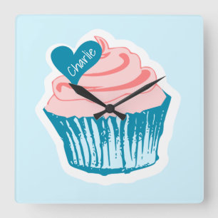 Cupcake Love custom name wall clock