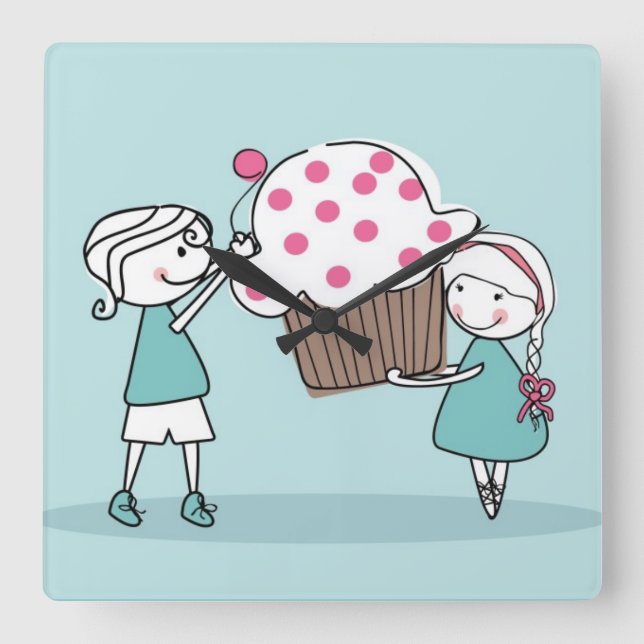Cupcake Love Square Wall Clock (Front)