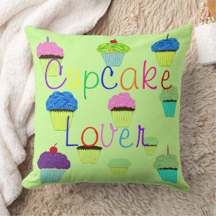 Cupcake Lover Green Purple PERSONALIZE Name Throw Pillow