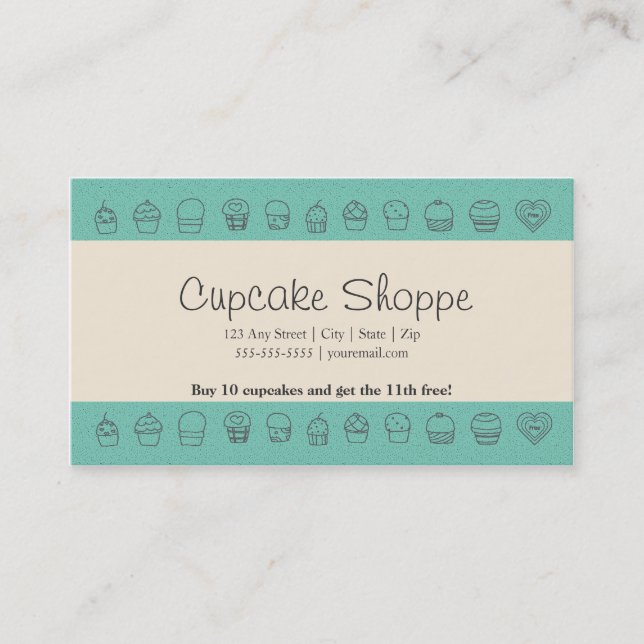 Cupcake Loyalty Carte de visite Punch Card (Devant)