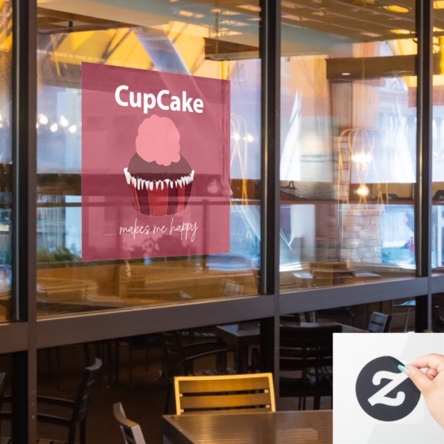 Cupcake Makes Me Happy Restaurant Window Cling (Restaurant Window)