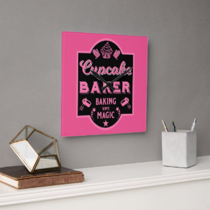 Cupcake Master Baker Square Wall Clock