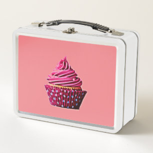 Cupcake metal lunch box /white and pink.