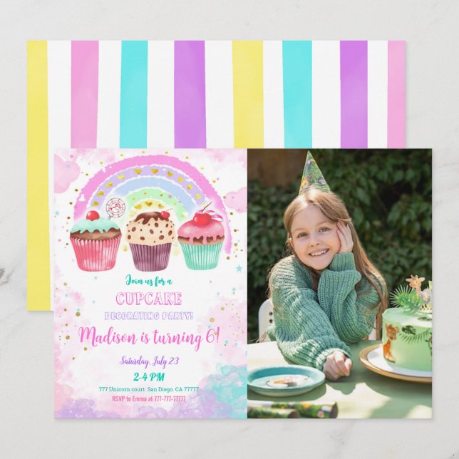 Cupcake modifiable Anniversaire Photo Invitation (Devant / Derrière)