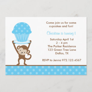 Cupcake Monkey Birthday Invitations
