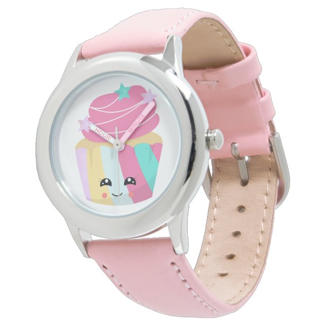 Cupcake - Montre en cuir en acier inoxydable (Incliné)