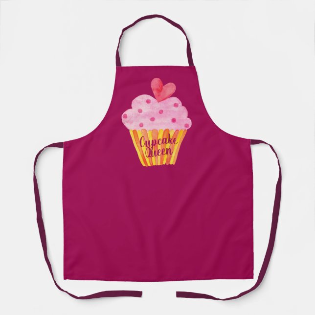 Cupcake NAME baking custom apron watercolor (Front)