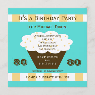 Cupcake on Aqua 80th Birthday Party Invitation