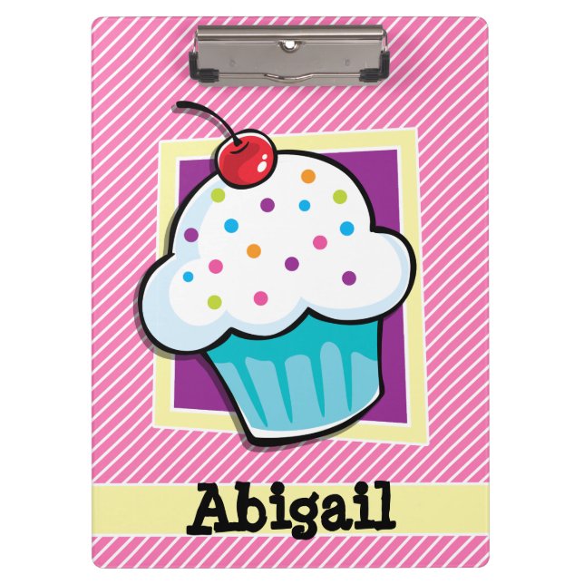Cupcake on Pink & White Stripes Clipboard (Front)
