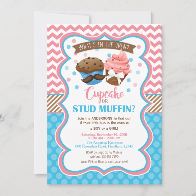 Cupcake or Stud Muffin Gender Reveal Invitation (Front)