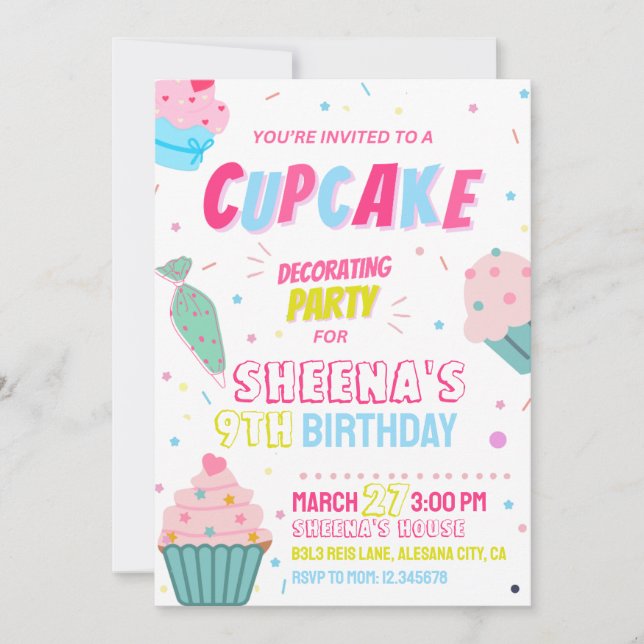 Cupcake Party Decorating Birthday Invitation  (Front)