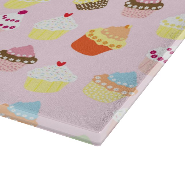 Cupcake Party Glass Cutting Board (Corner)