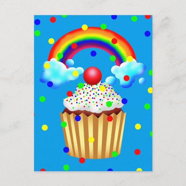 Cupcake Party with Rainbow & Sprinkles Invitation Postcard (Front)