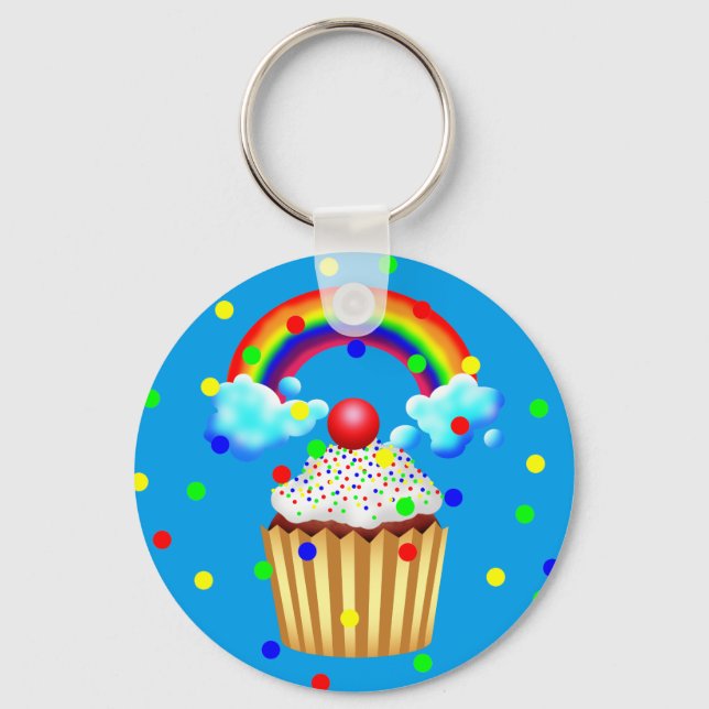 Cupcake Party with Rainbow & Sprinkles Keychain (Front)