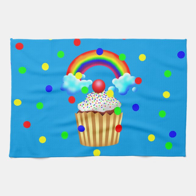 Cupcake Party with Rainbow & Sprinkles Kitchen Towel (Horizontal)