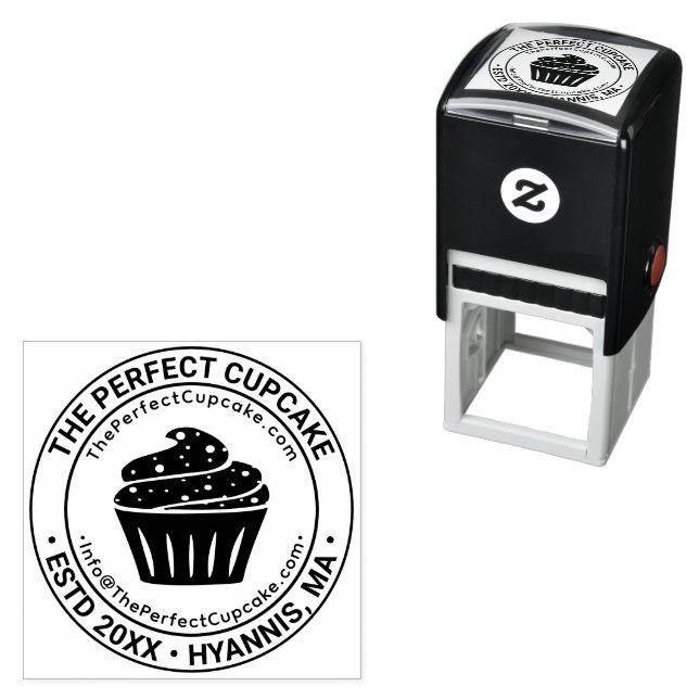 Cupcake Pastry Business Name Location URL Email Self-inking Stamp (In Situ)