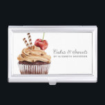 Cupcake Pastry Chef Bakery Business Card Business Card Holder<br><div class="desc">A cute chocolate cupcake with a cherry on top decorates this bakery business card case. Personalize it with your name and business information. Designed for you by Blackberry Boulevard.</div>