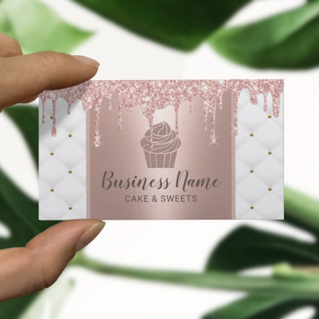 Cupcake Pastry Chef Bakery Modern Rose Gold Drips Business Card (Creator Uploaded)
