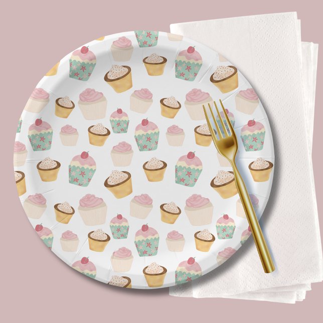 Cupcake Pattern Birthday Paper Plate (Cupcake paper plates)