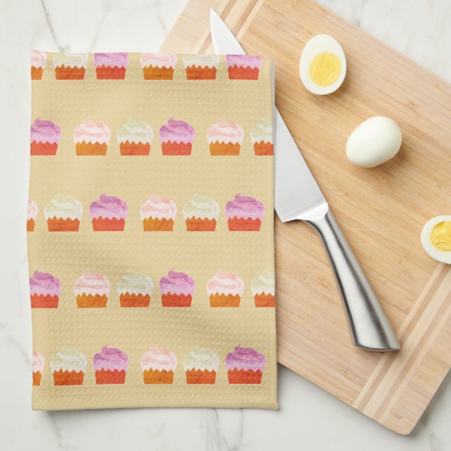 Cupcake Pattern Colourful Illustration Baker  Kitchen Towel (Quarter Fold)