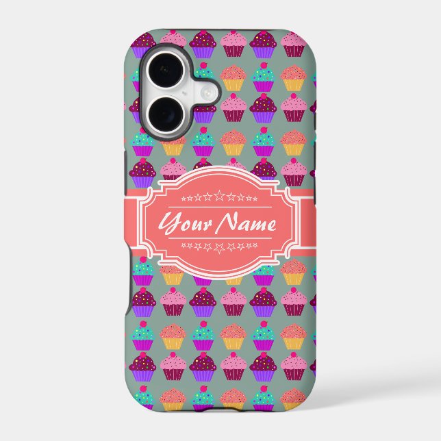 Cupcake Pattern Coral Personalized Name (Back)