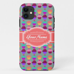 Cupcake Pattern Coral Personalized Name iPhone 11 Case