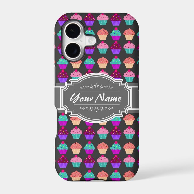 Cupcake Pattern Grey Personalized Name (Back)