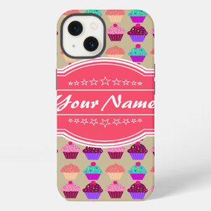 Cupcake Pattern Hot Pink Personalized Name iPhone 13 Case