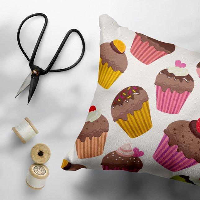 Cupcake Pattern, Muffin Pattern, Chocolate, Hearts Accent Pillow (Creator Uploaded)