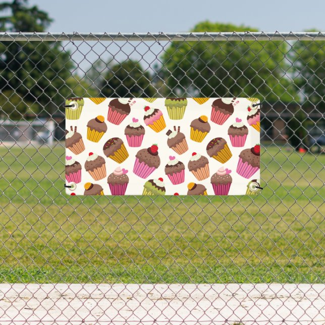 Cupcake Pattern, Muffin Pattern, Chocolate, Hearts Banner (Insitu)