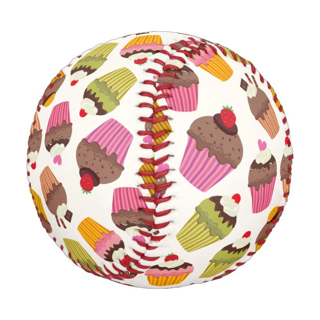 Cupcake Pattern, Muffin Pattern, Chocolate, Hearts Baseball (Angled)