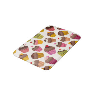 Cupcake Pattern, Muffin Pattern, Chocolate, Hearts Bath Mat
