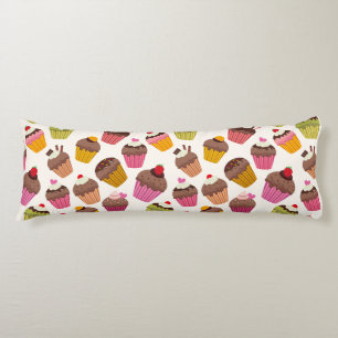 Cupcake Pattern, Muffin Pattern, Chocolate, Hearts Body Pillow