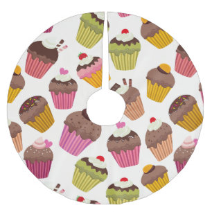 Cupcake Pattern, Muffin Pattern, Chocolate, Hearts Brushed Polyester Tree Skirt