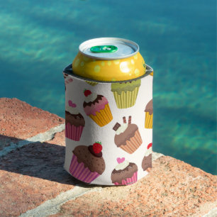 Cupcake Pattern, Muffin Pattern, Chocolate, Hearts Can Cooler