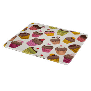 Cupcake Pattern, Muffin Pattern, Chocolate, Hearts Cutting Board
