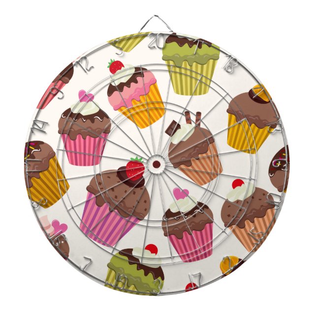Cupcake Pattern, Muffin Pattern, Chocolate, Hearts Dartboard (Front)