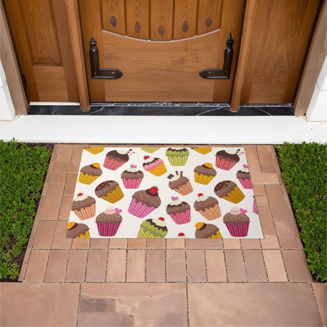 Cupcake Pattern, Muffin Pattern, Chocolate, Hearts Doormat (Outdoor)