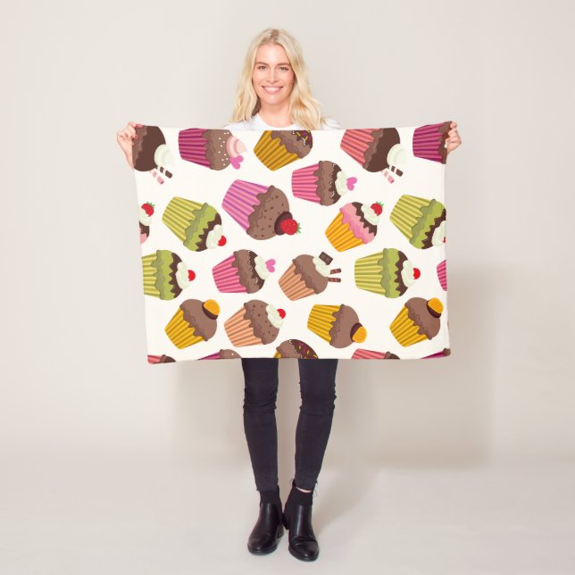 Cupcake Pattern, Muffin Pattern, Chocolate, Hearts Fleece Blanket (In Situ)