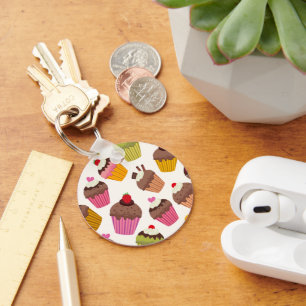 Cupcake Pattern, Muffin Pattern, Chocolate, Hearts Keychain