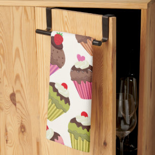 Cupcake Pattern, Muffin Pattern, Chocolate, Hearts Kitchen Towel