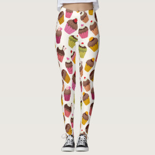 Cupcake Pattern, Muffin Pattern, Chocolate, Hearts Leggings