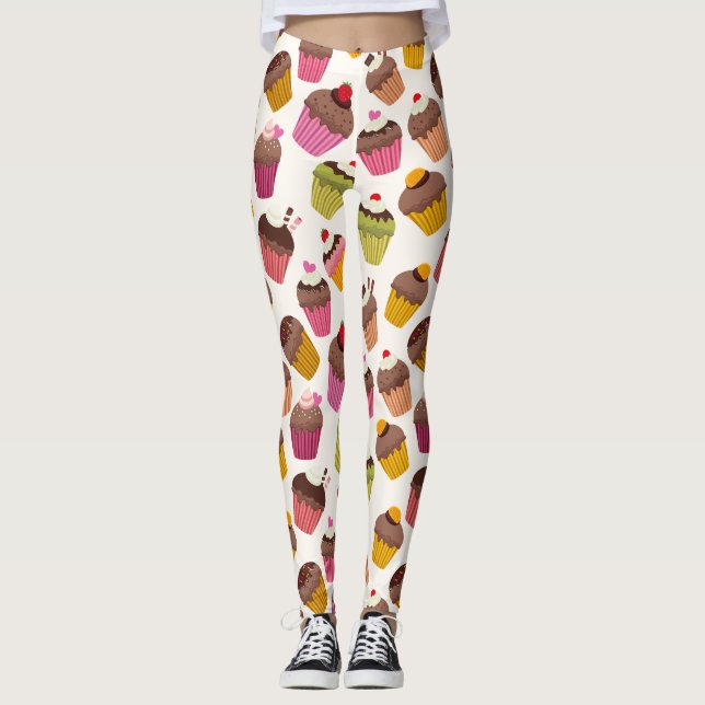 Cupcake Pattern, Muffin Pattern, Chocolate, Hearts Leggings (Front)
