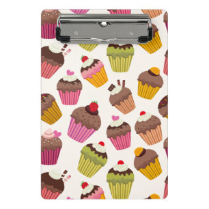 Cupcake Pattern, Muffin Pattern, Chocolate, Hearts Mini Clipboard
