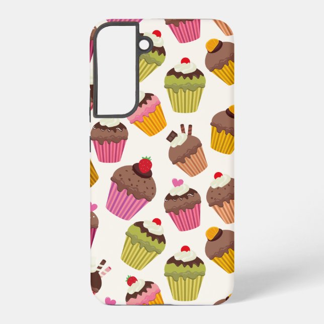 Cupcake Pattern, Muffin Pattern, Chocolate, Hearts Samsung Galaxy S22+ Case (Back)