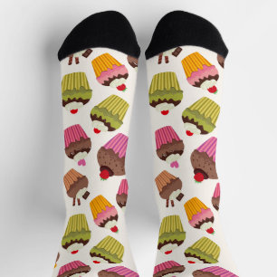 Cupcake Pattern, Muffin Pattern, Chocolate, Hearts Socks